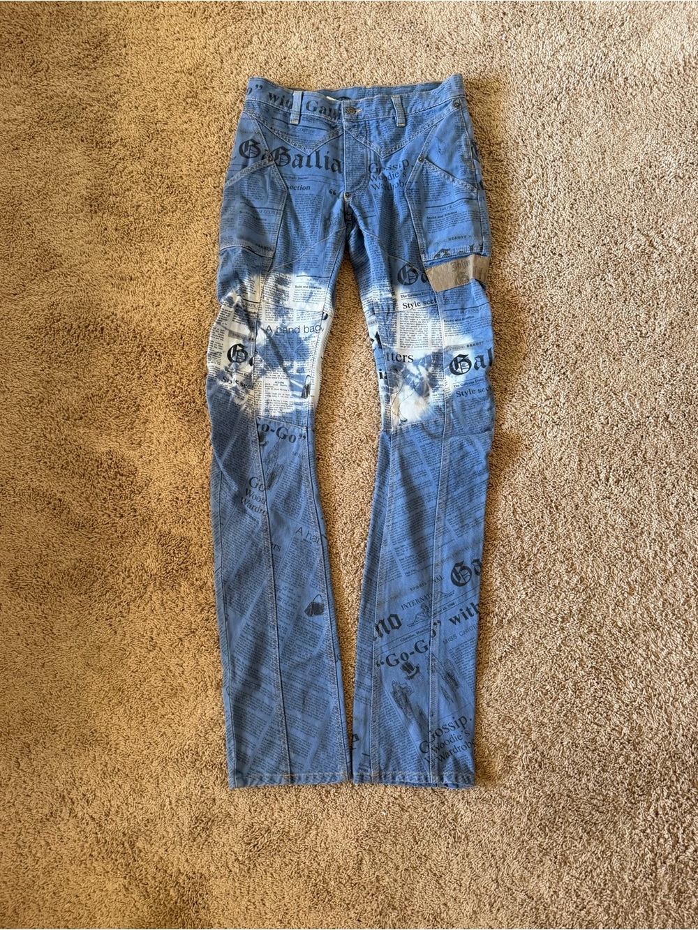 John Galliano SS2006 Gazette Print Star Panel J-Cut Denim Jeans – Size 46